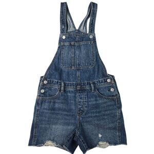Old Navy Girls‎ Denim Overall Jeans Shorts L 10/12 Shortalls Bibs Distressed